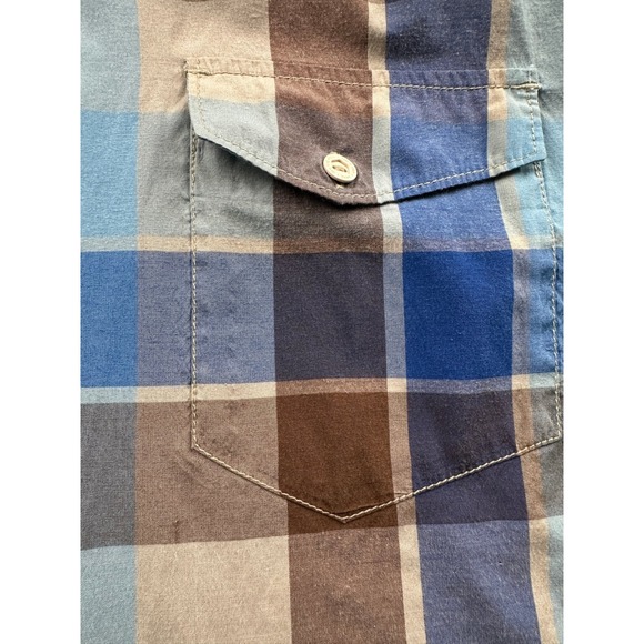 Vans Mens Plaid Short Sleeve Button Up Shirt Blue Brown Casual Sz Large Skater - Picture 11 of 11